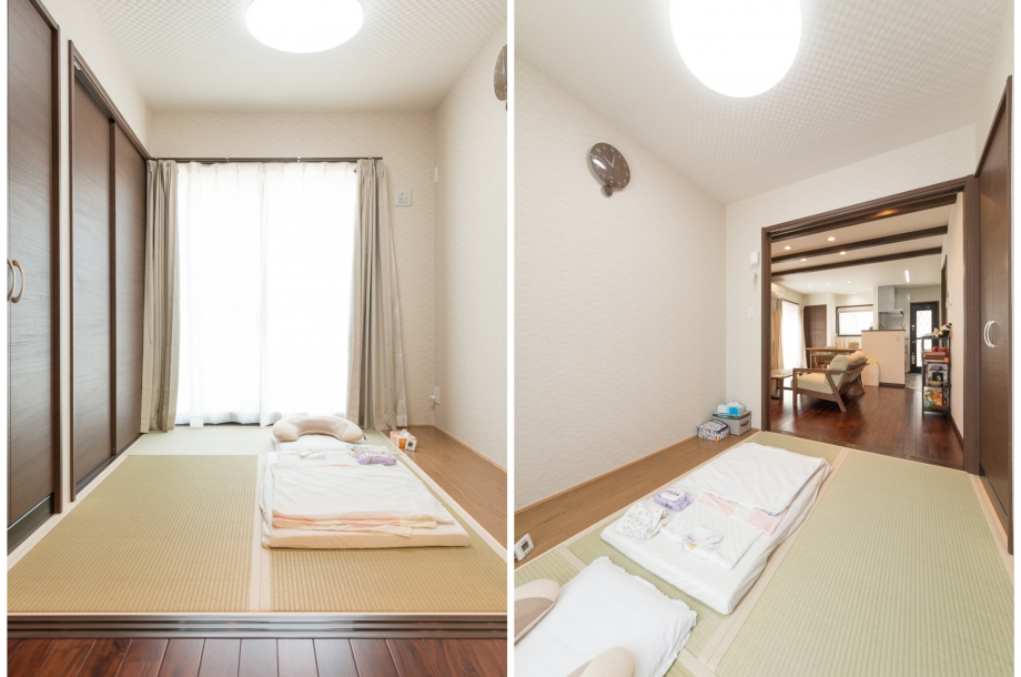 お子様のお昼寝や来客時にも便利な丁度いいサイズの和室。