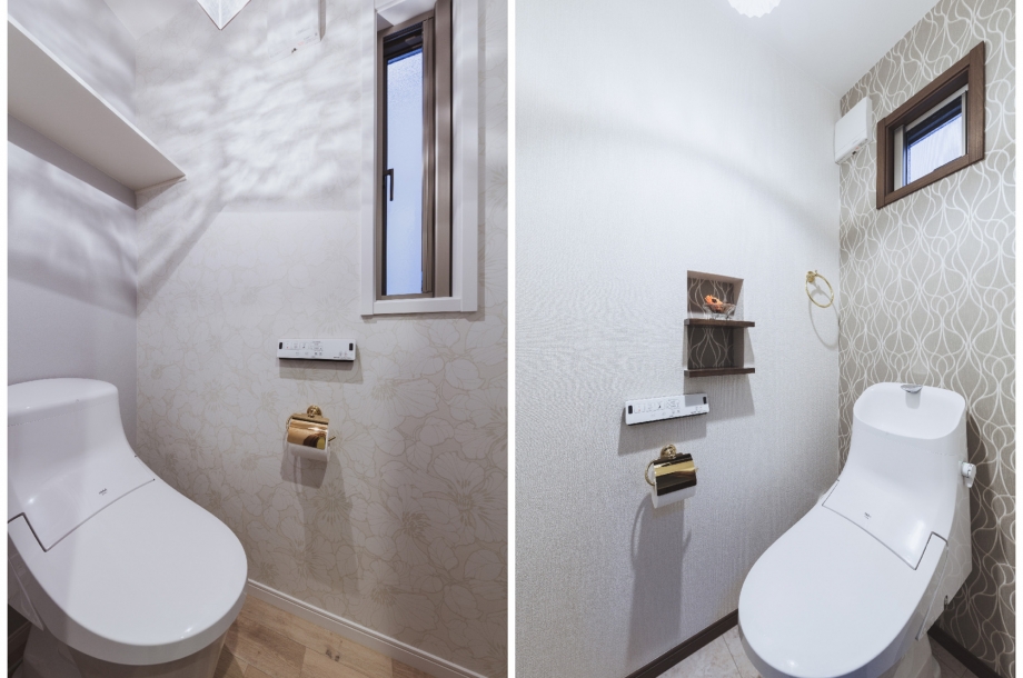 トイレの壁紙や小物にもこだわりが感じられますね。