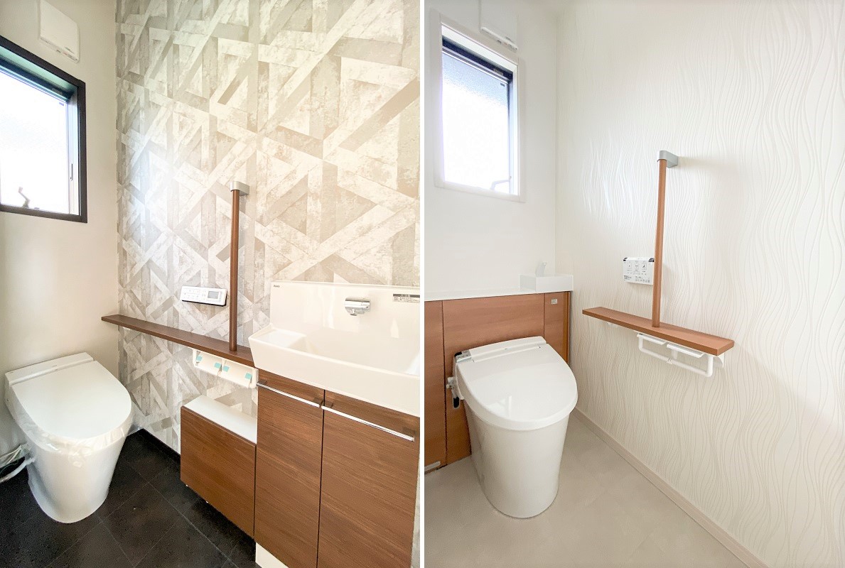 トイレは1階と2階で統一感を持たせながらも、フローリングやクロスを変えることで、違った雰囲気を味わえます。