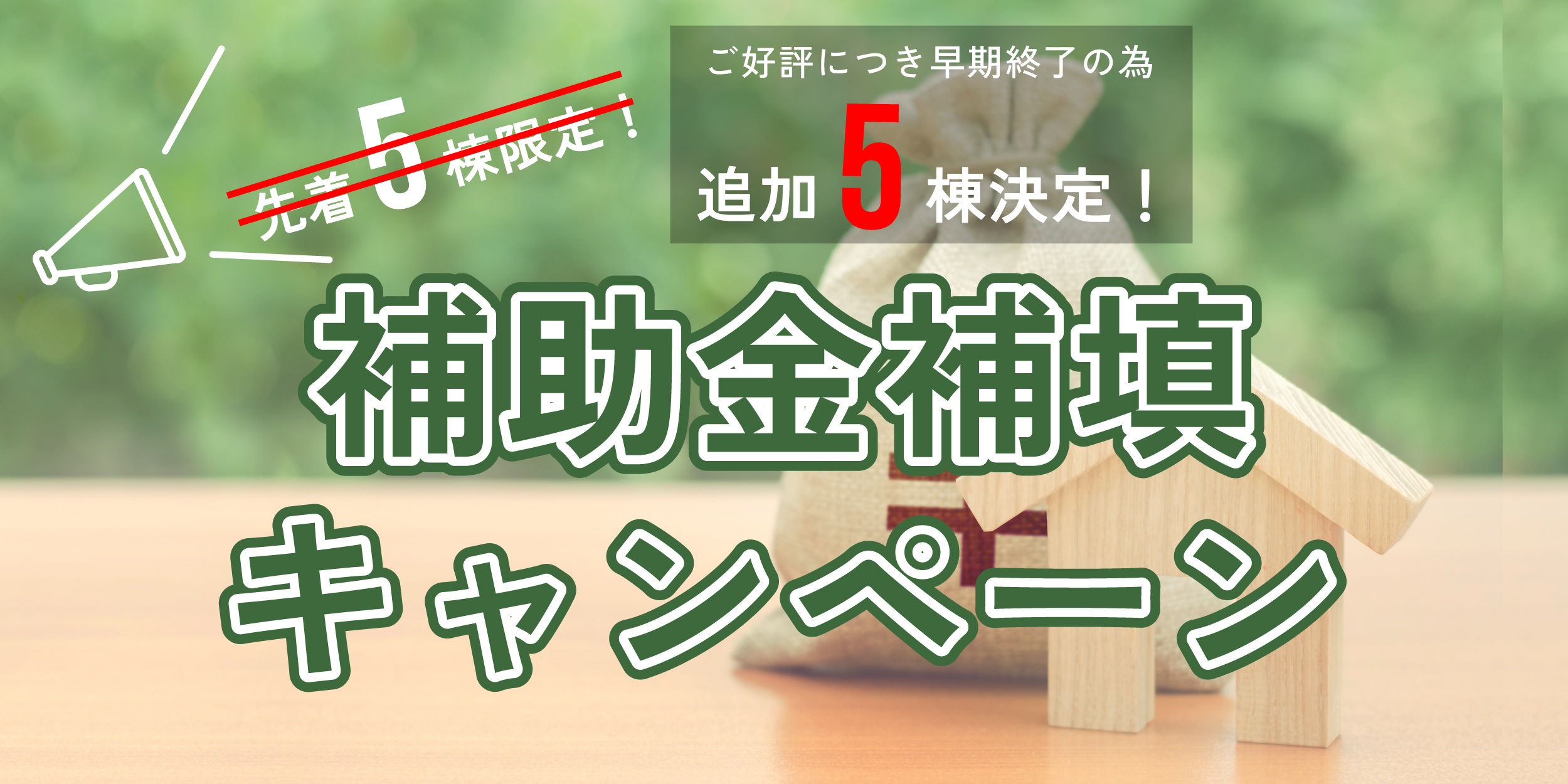 【補助金補填キャンペーン】5棟限定キャンペーン！ご好評につき早期終了の為、追加5棟決定！
